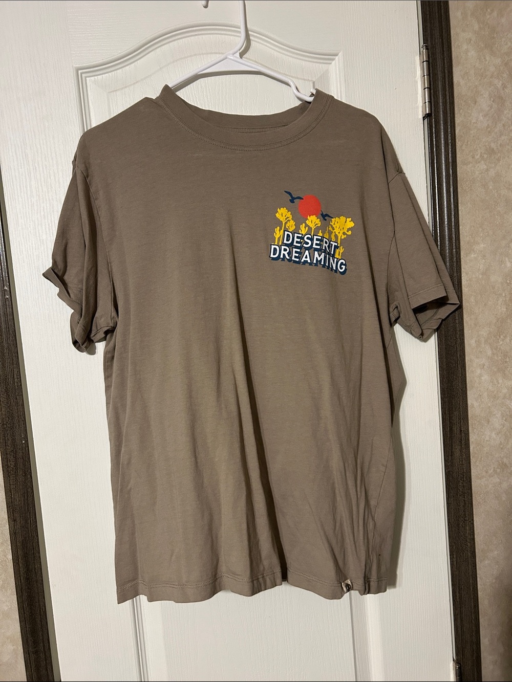 Free Planet Desert Dreaming Graphic Tee - Brown with Yellow & Red Accents